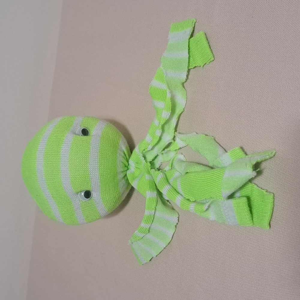 Hand Crafted Octopus Socktopus Child's Stuffed Animal Sock Toy Green Stripes